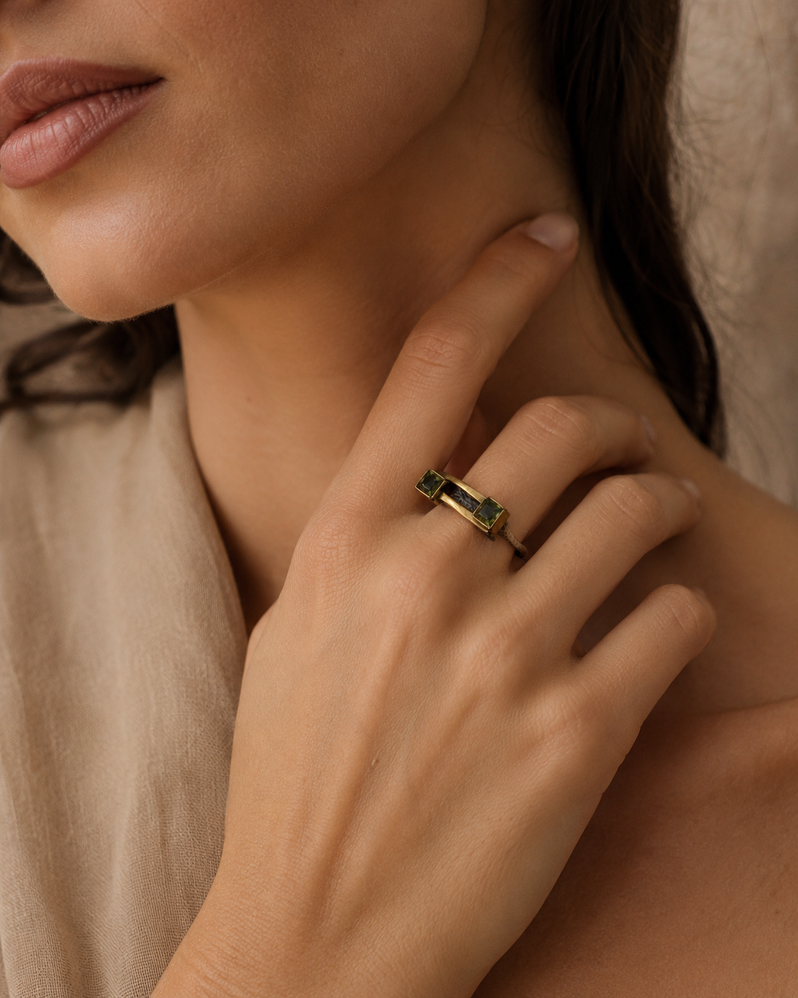 Double Zultanite Stone 925 Sterling Silver Bar Ring — sterling-silver-zultanite-ring-woman-hand