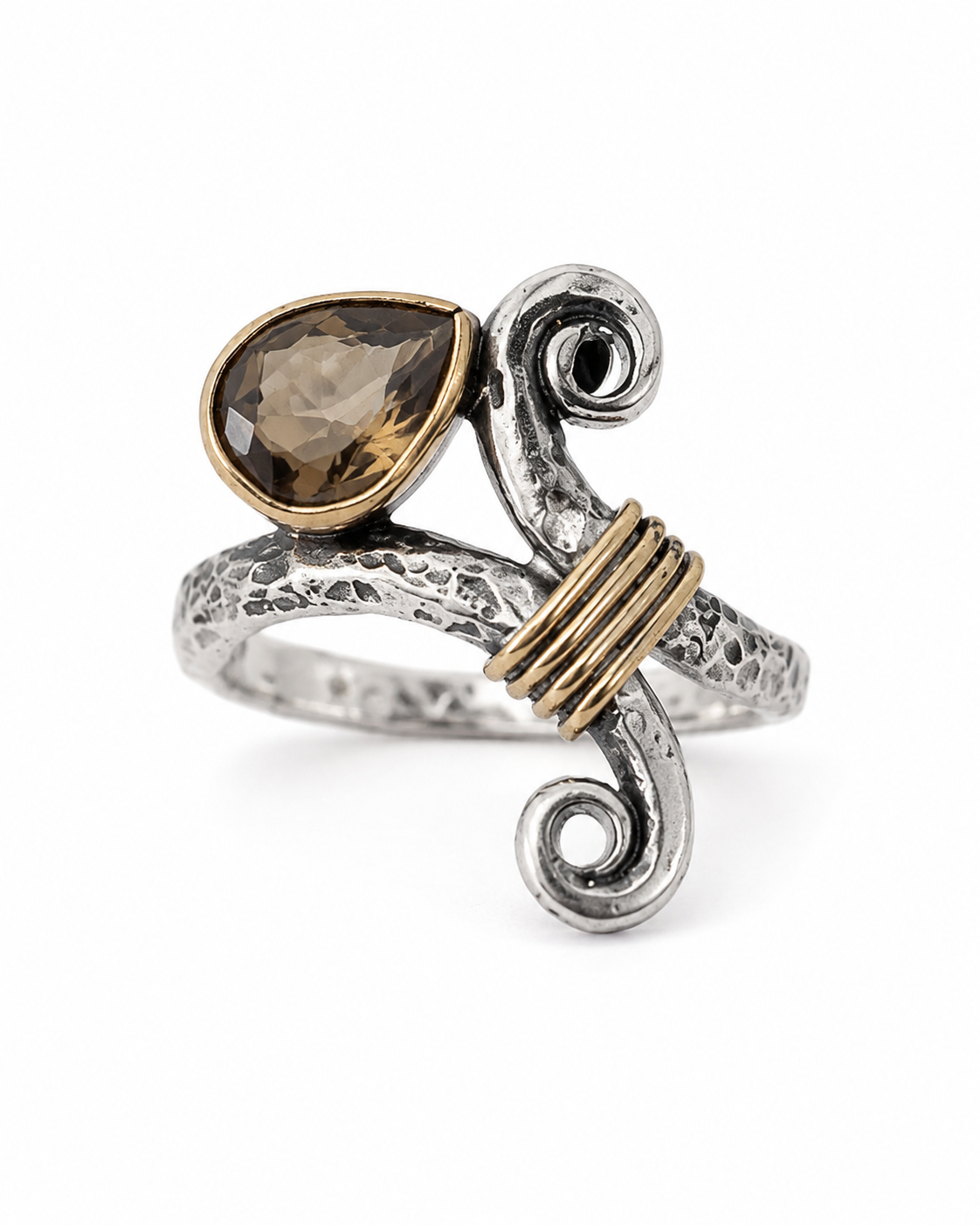Spiral Form 925 Sterling Silver Ring with Zultanite and Bronze Wrap Detail — sterling-silver-zultanite-ring-e-commorce