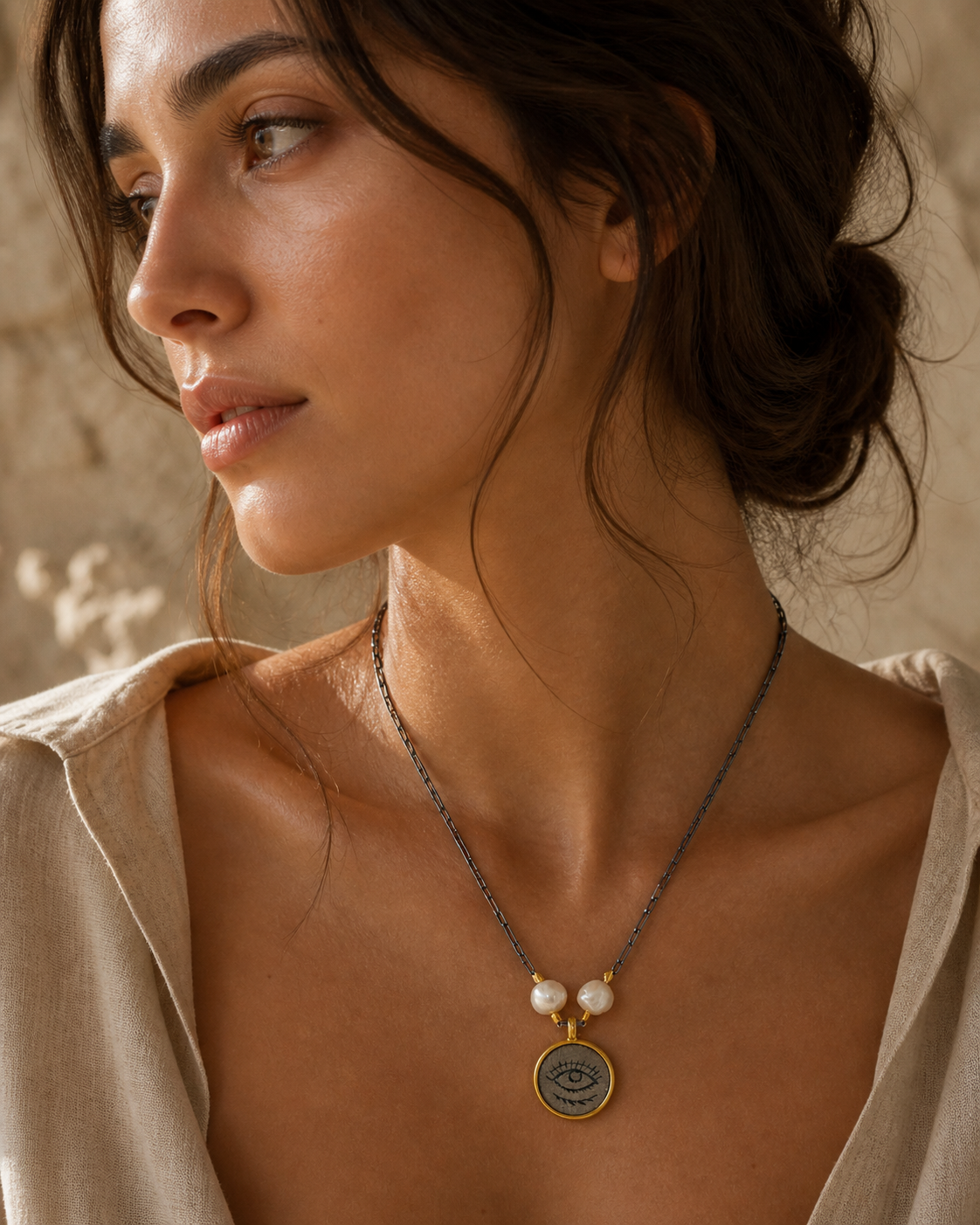 Pearl Detailed Silver Eye Pendant Necklace — sterling-silver-gold-plated-necklace-3