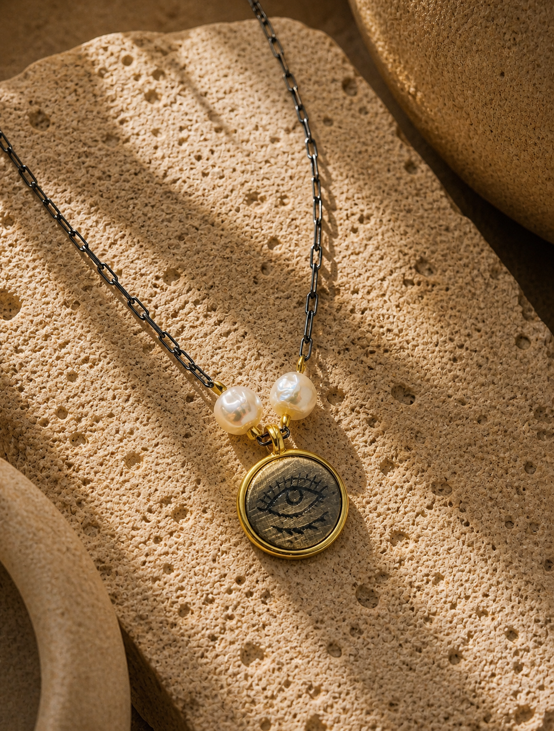 Pearl Detailed Silver Eye Pendant Necklace — sterling-silver-gold-plated-necklace-4