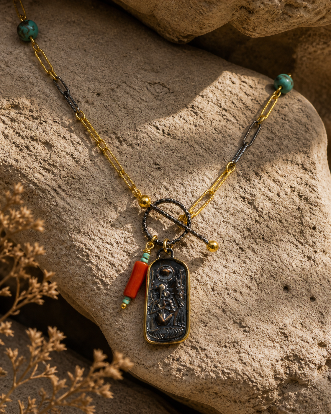 Egyptian Goddess Motif Necklace — sterling-silver-gold-plated-necklace-4