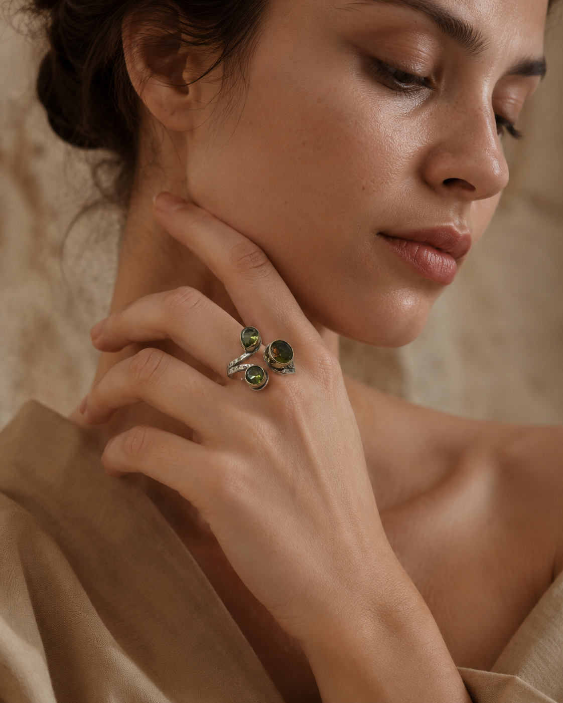 Triple Zultanite Stone 925 Sterling Silver Wrap Ring — sterling-silver-zultanite-ring-woman-hand