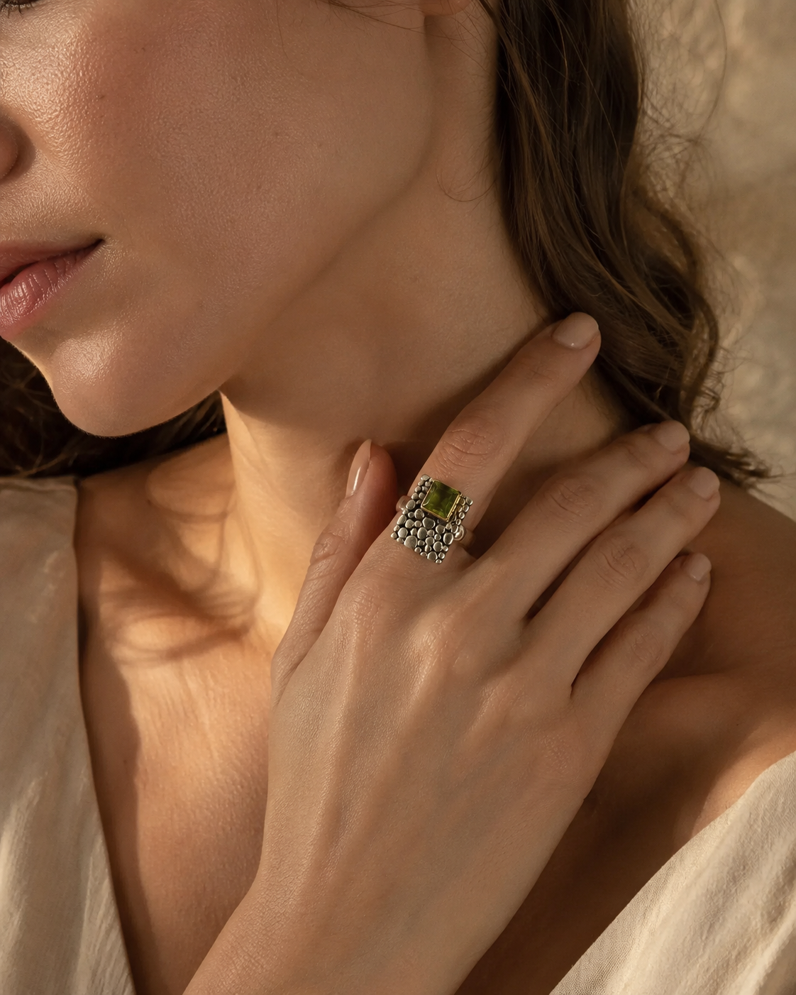 Textured Plate 925 Sterling Silver Ring with Square Zultanite Stone — sterling-silver-zultanit-ring-woman-hand