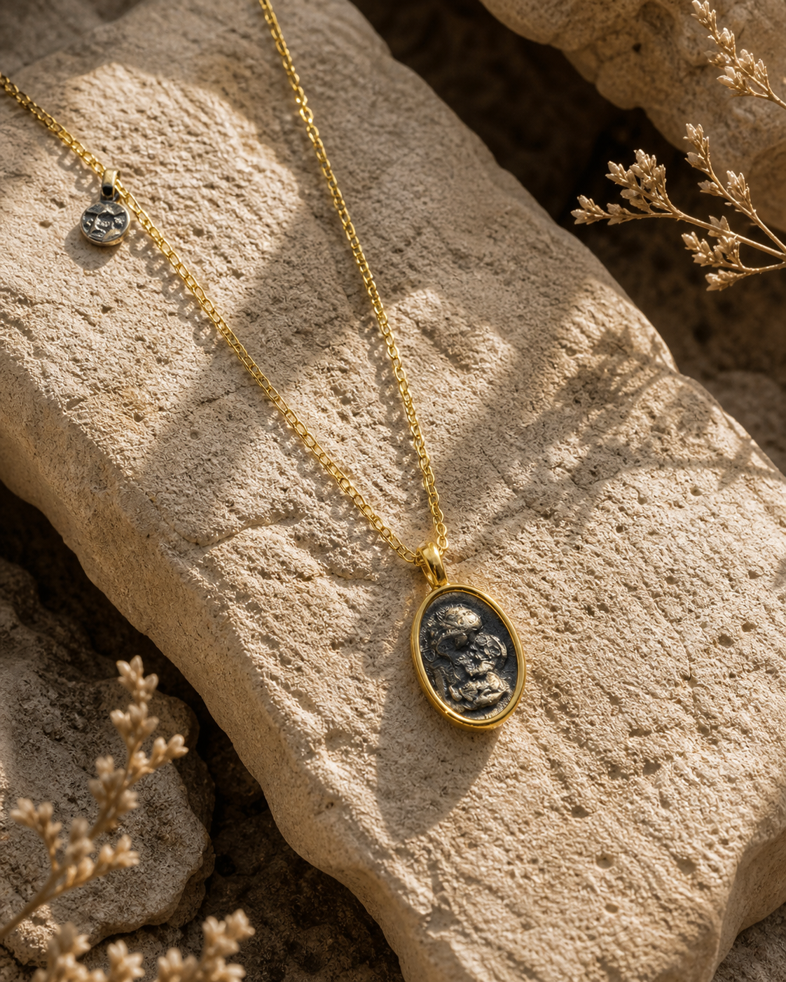 Antique Figure Motif Gold Plated Silver Necklace — sterling-silver-gold-plated-necklace-1