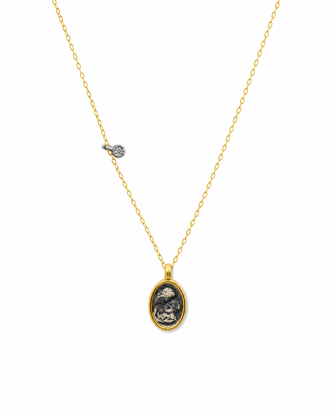Antique Figure Motif Gold Plated Silver Necklace — sterling-silver-gold-plated-necklace-2
