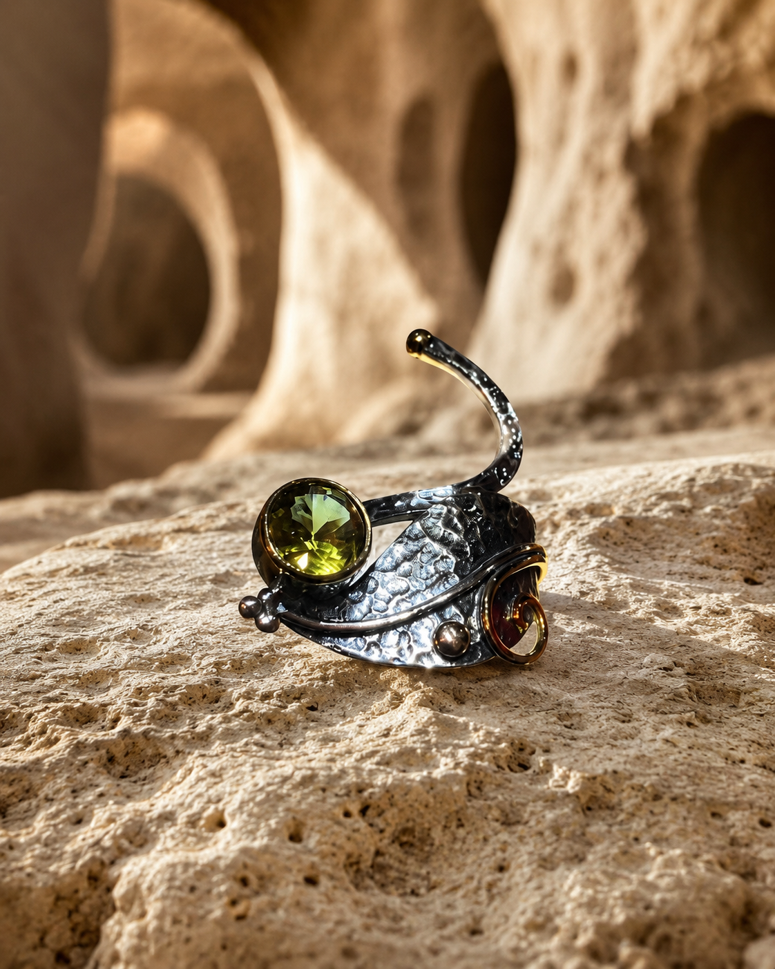 Flow Form 925 Sterling Silver Ring with Round Zultanite Stone — sterling-silver-zultanite-ring-cappadocia-style