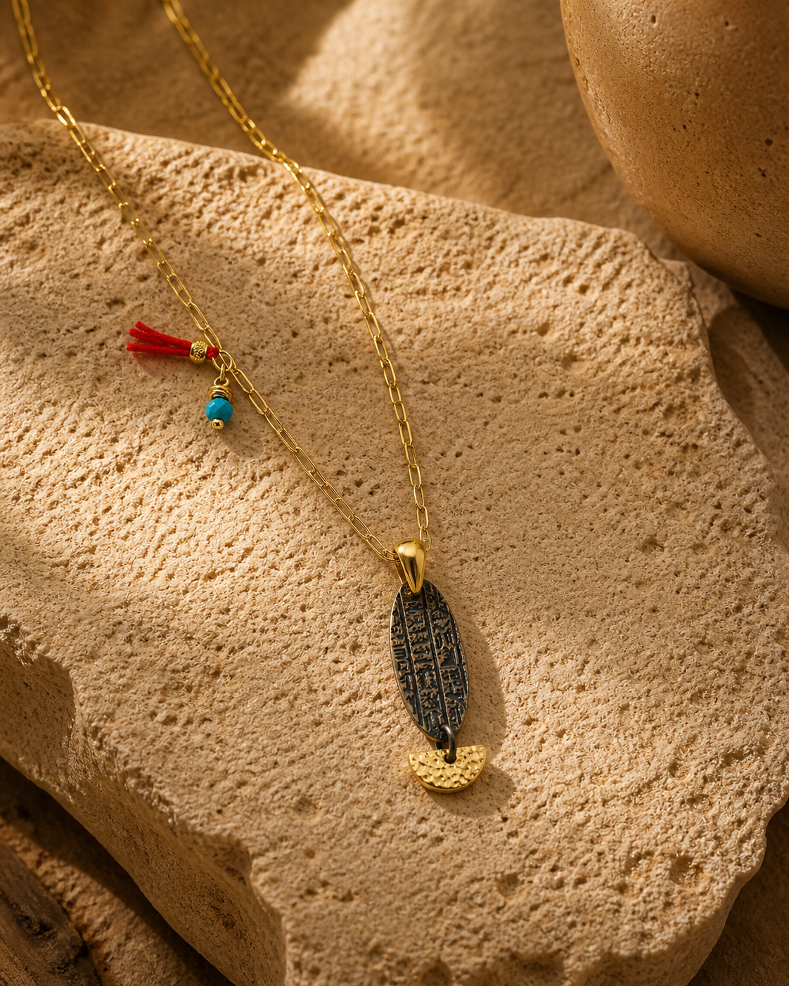 Ancient Symbol Fish Pendant Necklace with Pearl Detail — sterling-silver-gold-plated-necklace-4