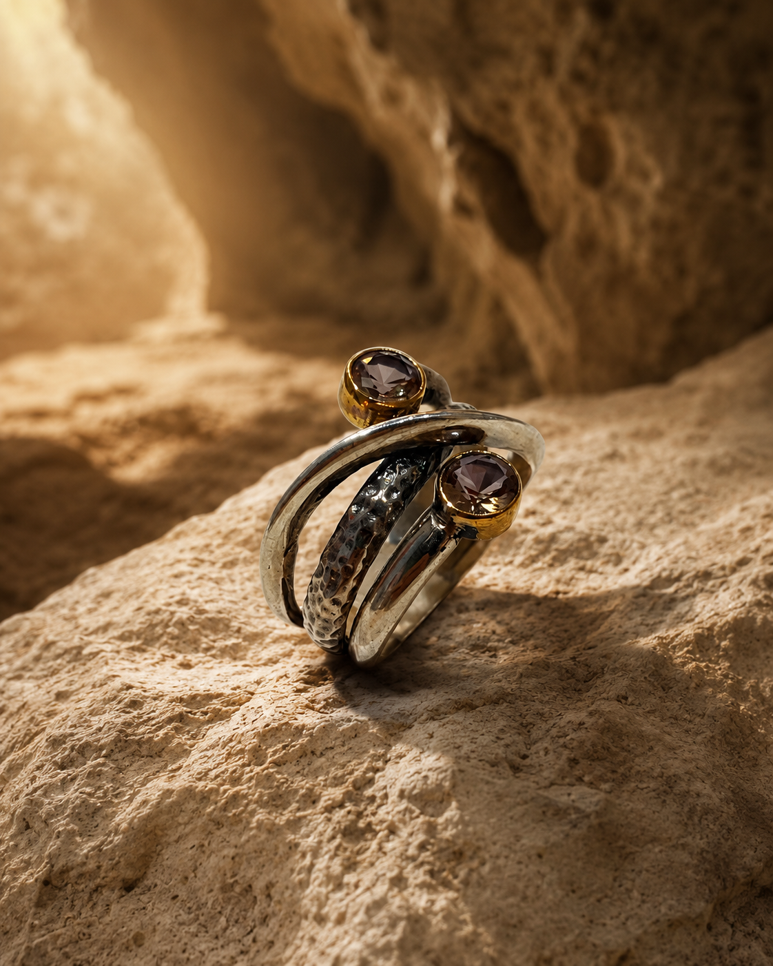 Cross Band 925 Sterling Silver Ring with Double Zultanite Stones — sterling-silver-zultanit-ring-cappadocia-2