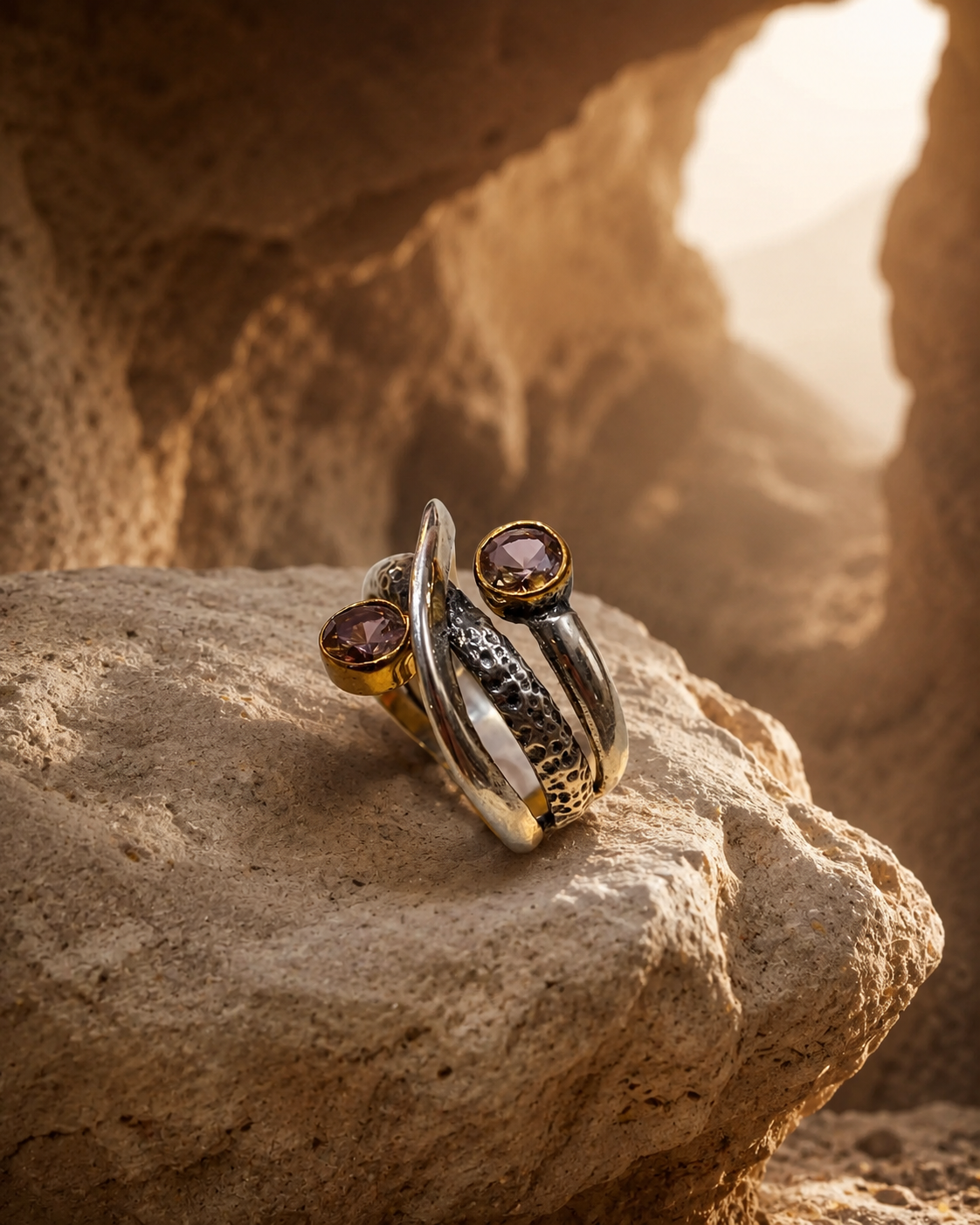 Cross Band 925 Sterling Silver Ring with Double Zultanite Stones — sterling-silver-zultanite-ring-cappadocia-1