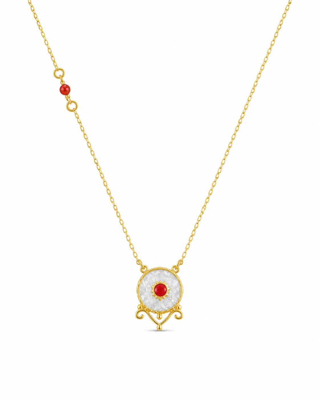 Mother-of-Pearl Effect Necklace with Red Stone Detail — ChatGPT Image 4 May 2026 22_22_17
