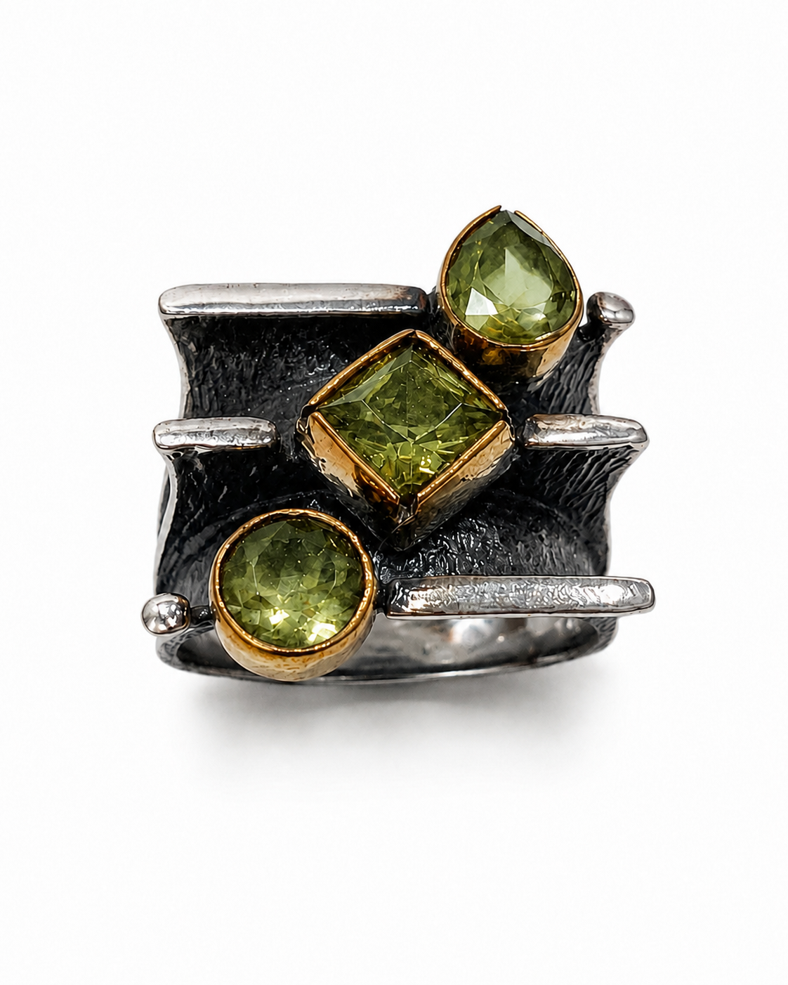 Layered Plate 925 Sterling Silver Ring with Trio Zultanite Stones — sterling-silver-zultanit-ring-e-commorce