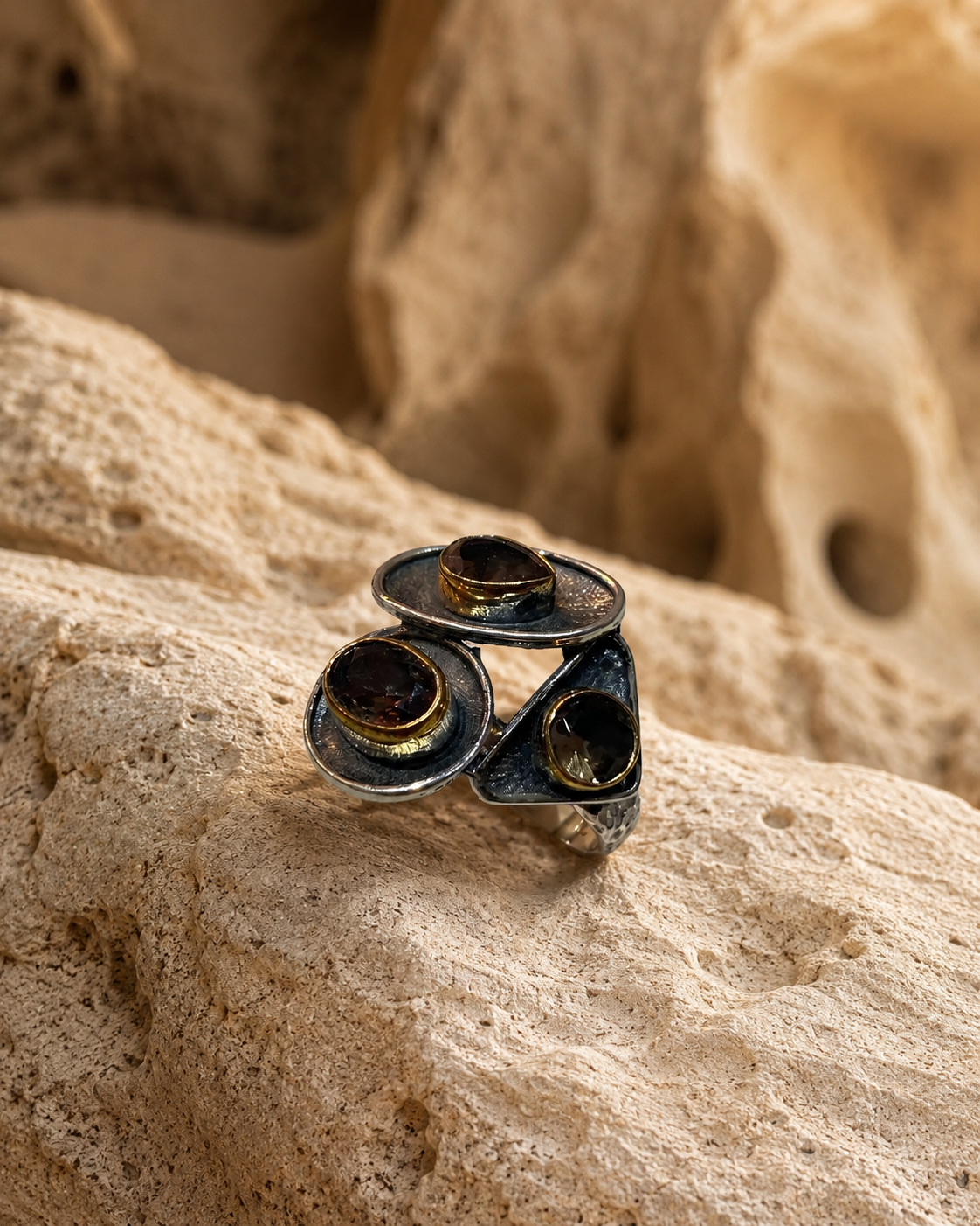 Asymmetric Trio 925 Sterling Silver Ring with Zultanite Stones — sterling-silver-zultanite-ring-cappadocia-2
