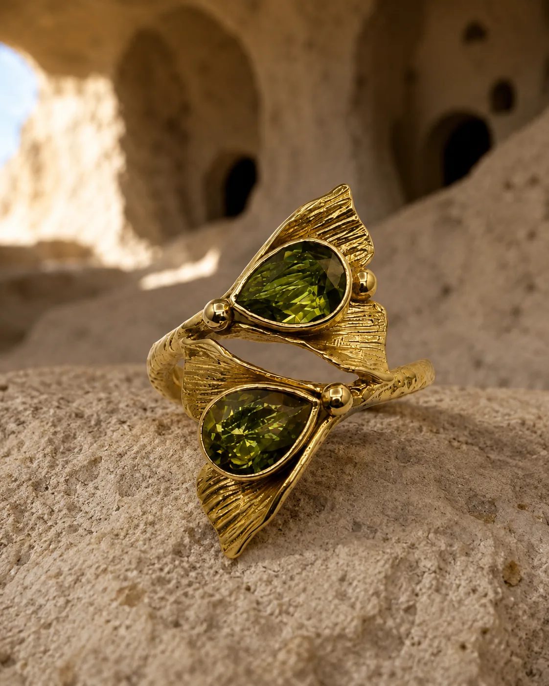 Gold Plated Sterling Silver Zultanite Leaf Ring