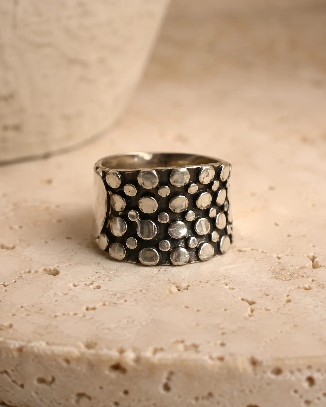 Pebble Dot Silver Band Ring with Concave Profile — Rings — Image 1
