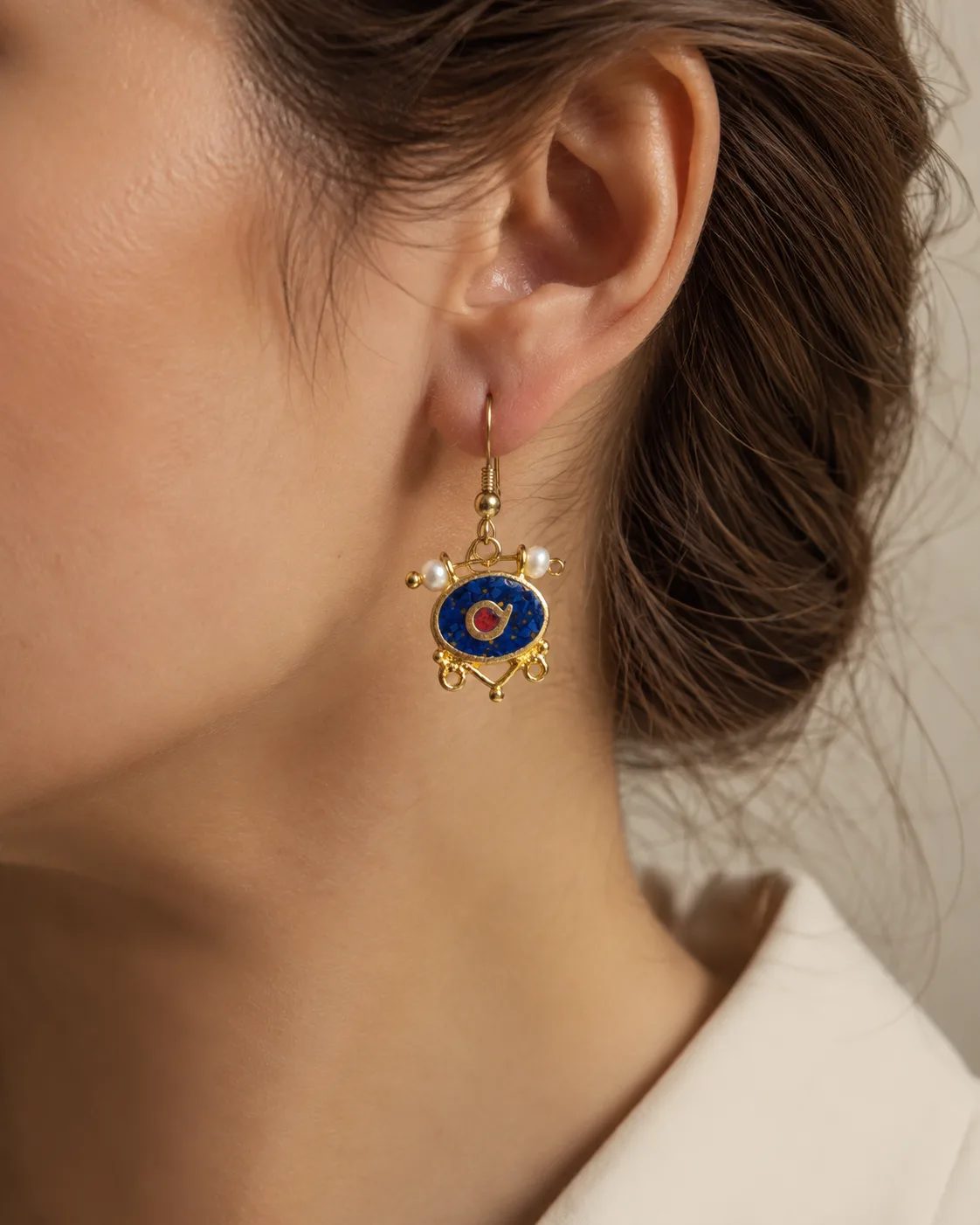 Lapis Lazuli Mosaic Eye Sterling Silver Earrings