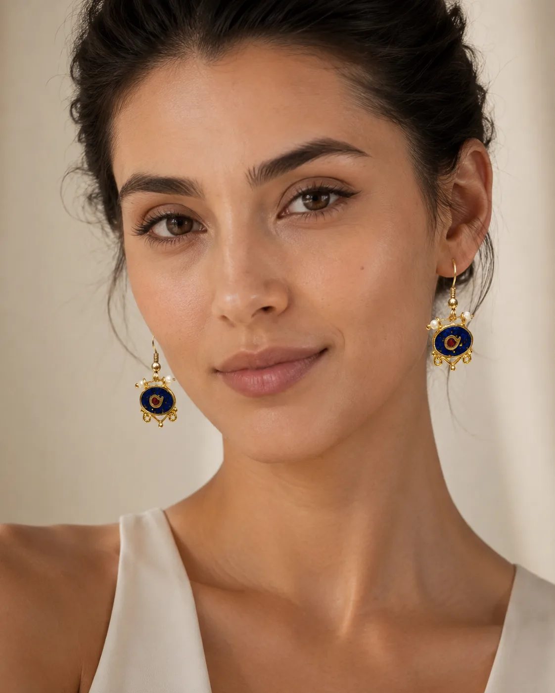 Lapis Lazuli Mosaic Eye Sterling Silver Earrings