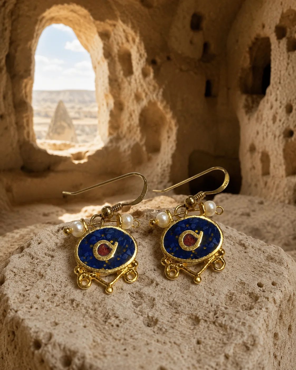 Lapis Lazuli Mosaic Eye Sterling Silver Earrings