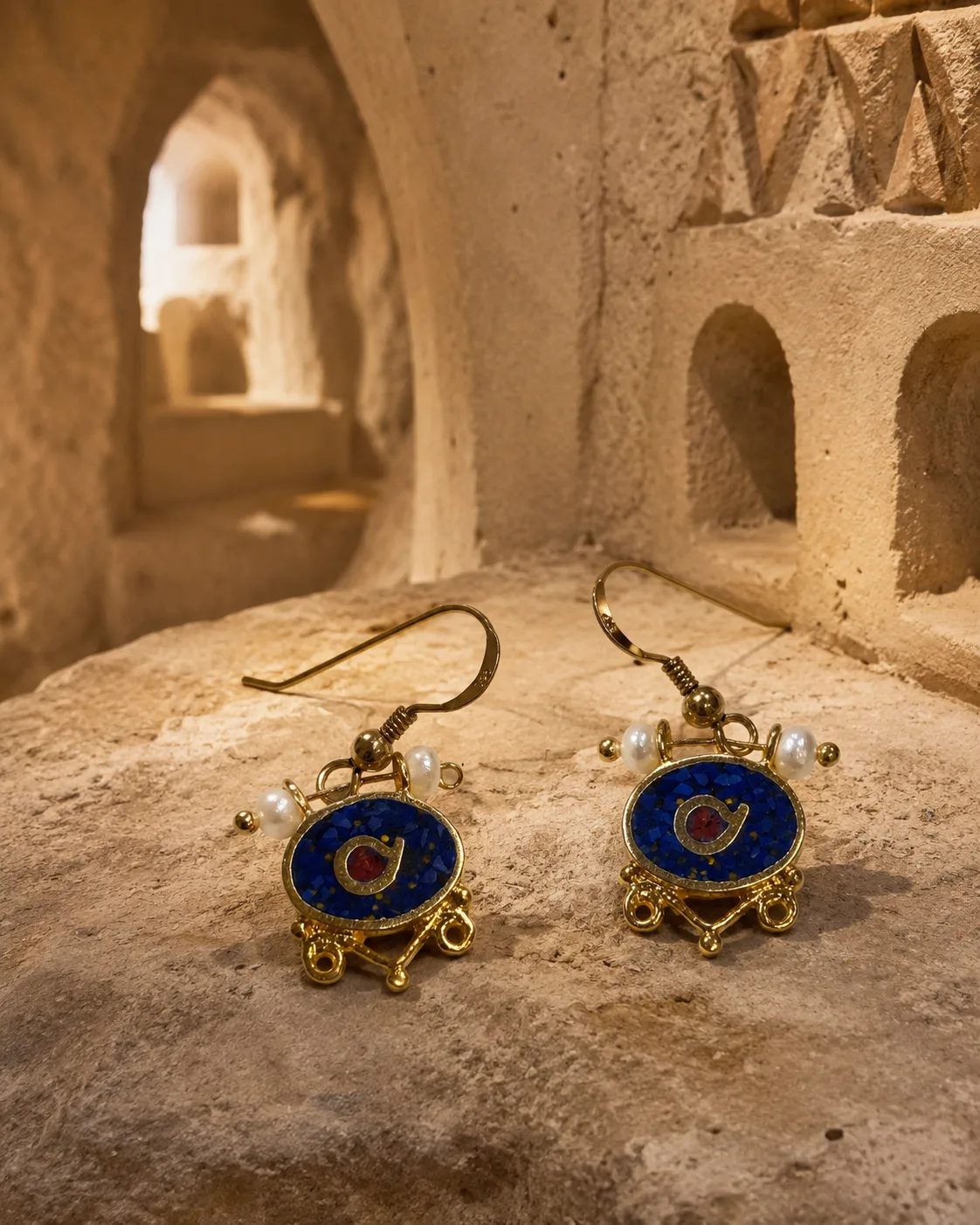 Lapis Lazuli Mosaic Eye Sterling Silver Earrings