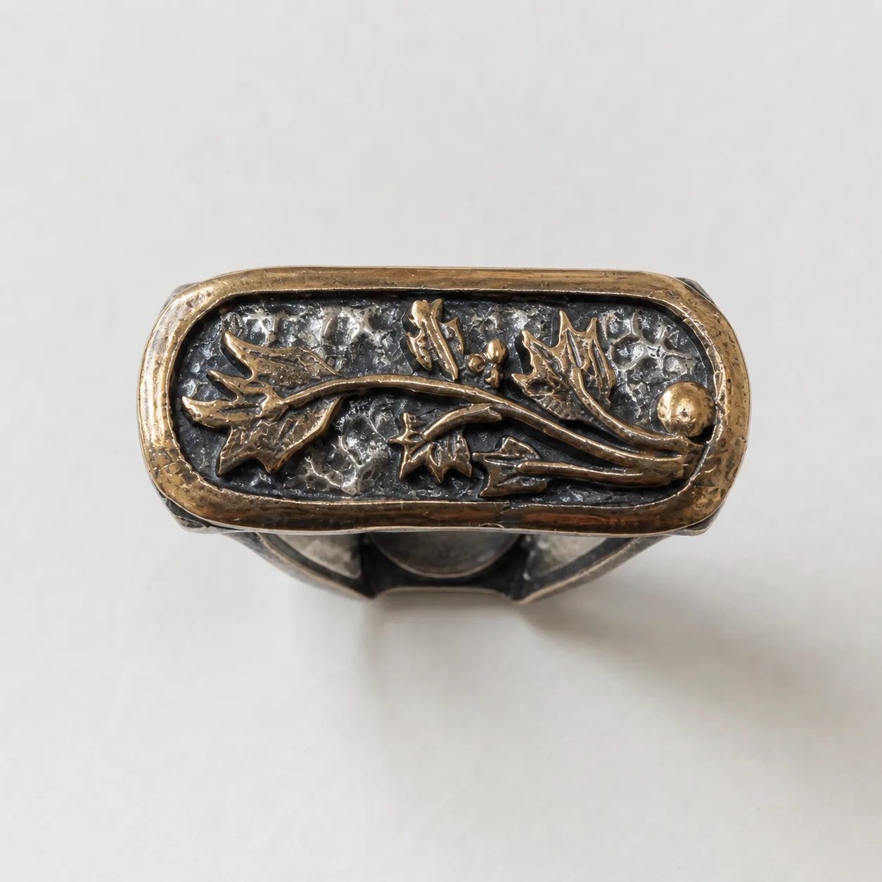 East-West Tulip Plaque Ring with Bronze Relief — Rings — Image 1