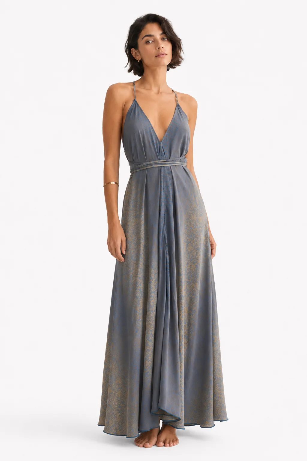 Celestial Blue silk maxi dress front view