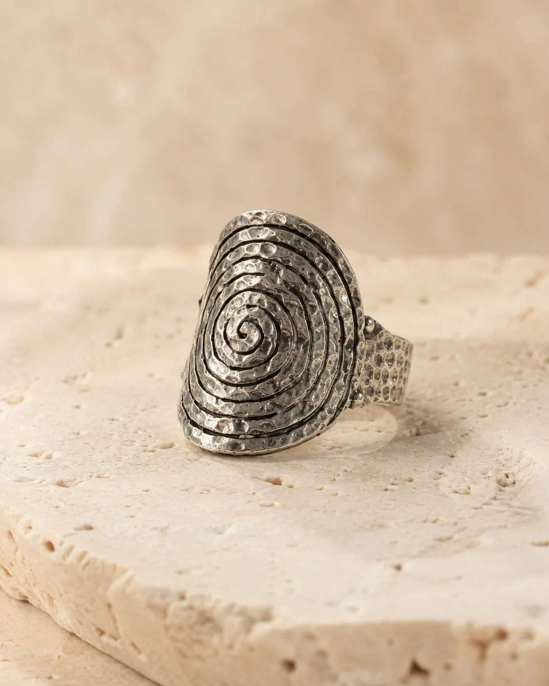 Carved Spiral Oval Silver Ring | Sapheen