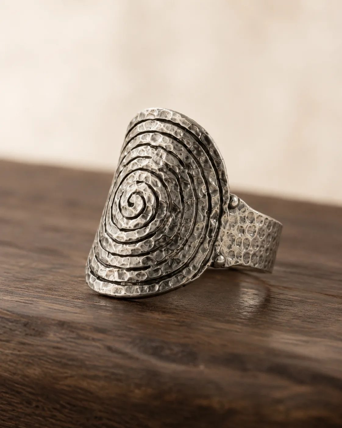 Carved Spiral Oval Silver Ring | Sapheen