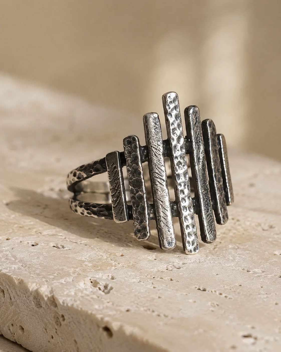 Graduated Silver Bar Ring with Split Double Band — Rings — Image 1