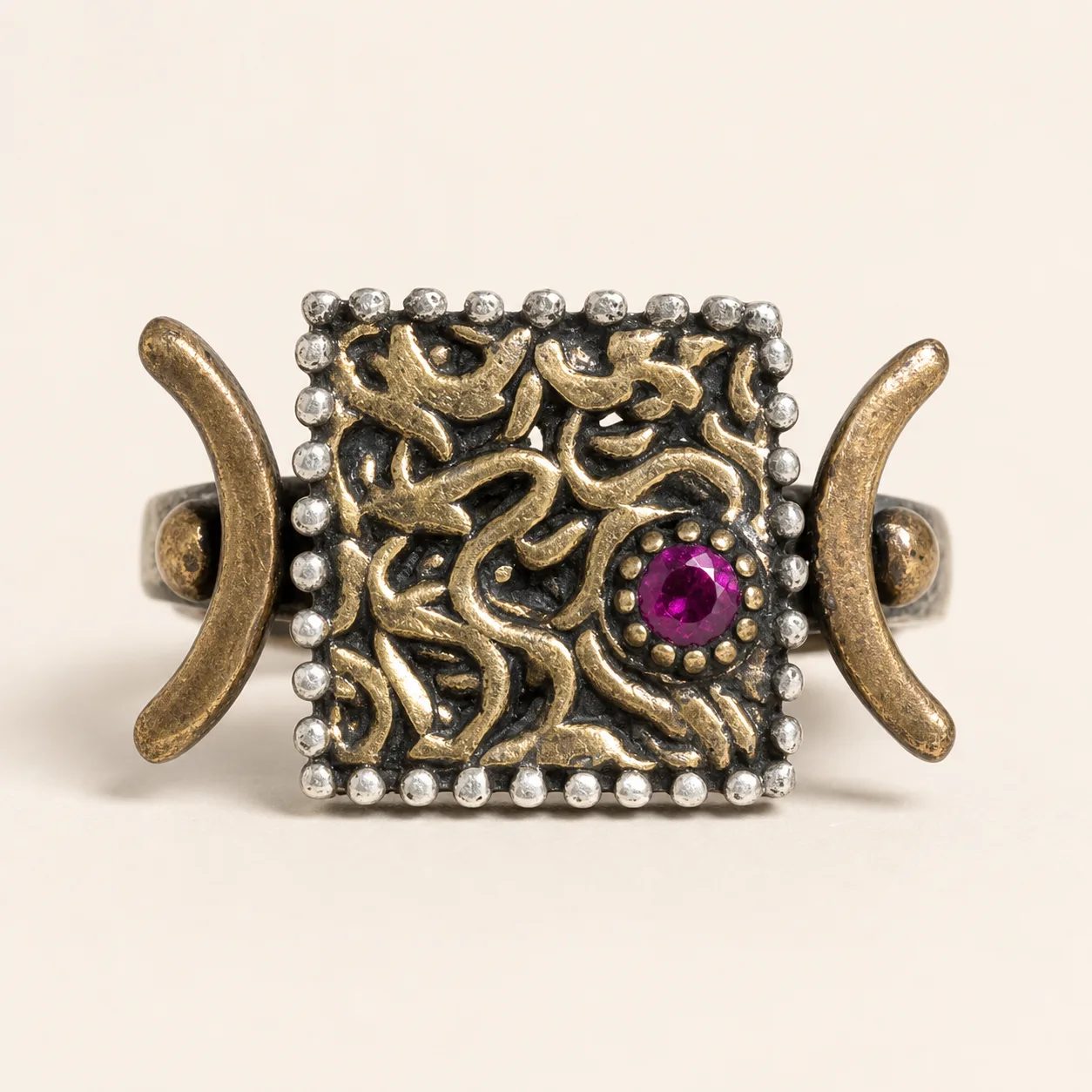 Arabesque Plaque Ring with Magenta Stone — Rings — Image 1