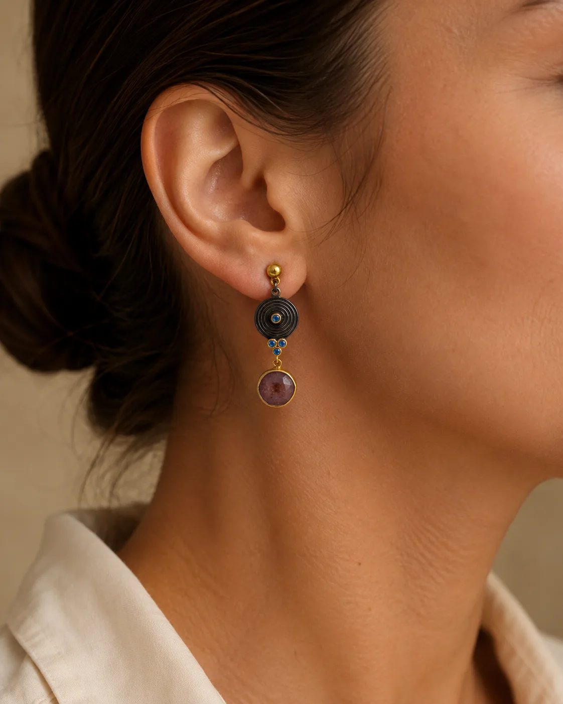 Amethyst and Blue Accent Statement Drop Earrings