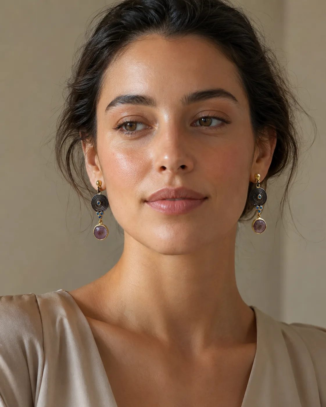 Amethyst and Blue Accent Statement Drop Earrings