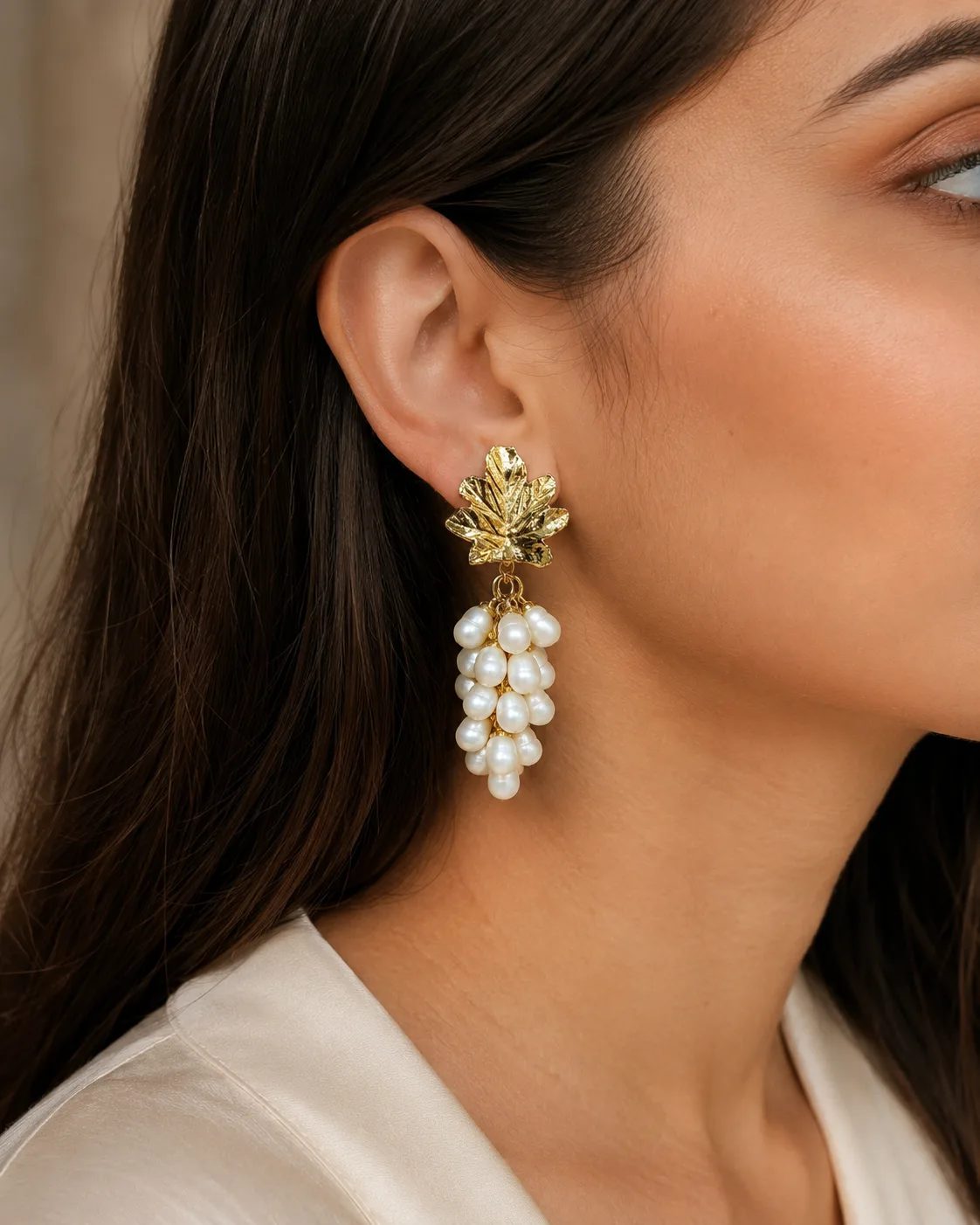 Pearl Cluster Brass Earrings