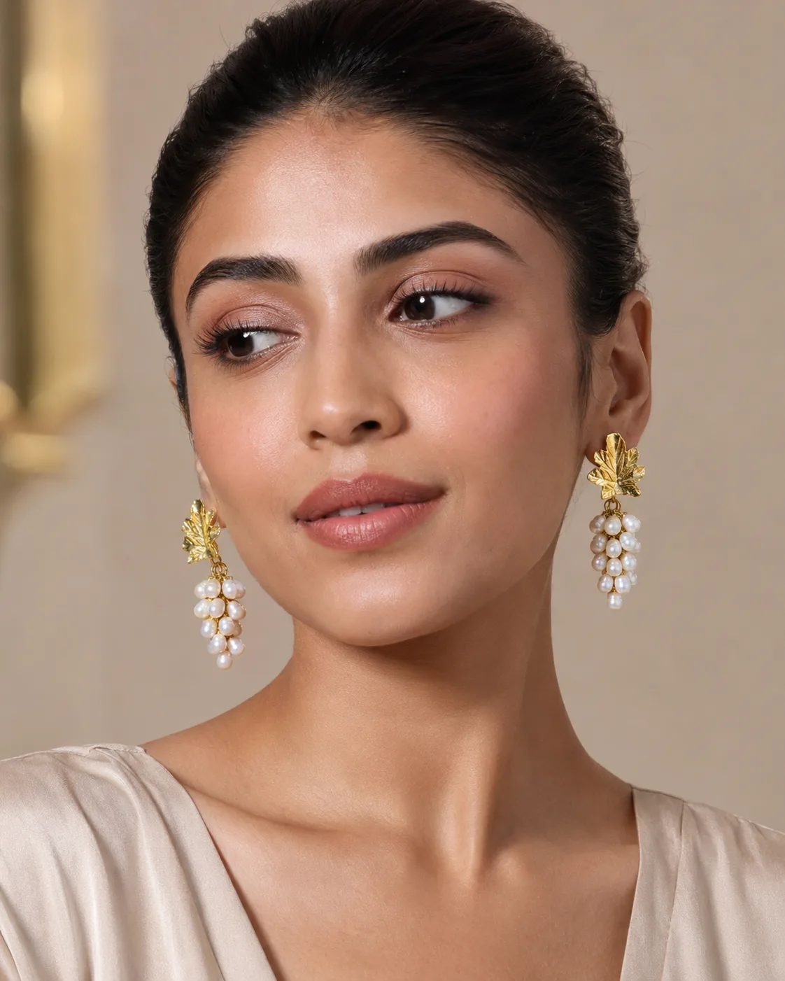 Pearl Cluster Brass Earrings