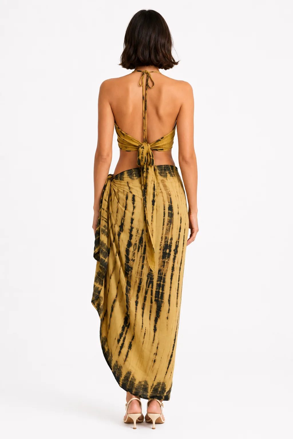 Golden and black wrap skirt set side view