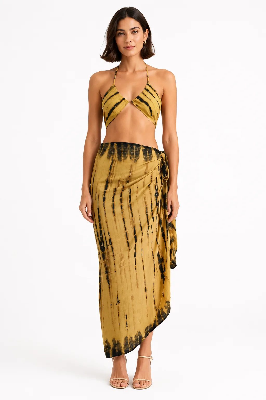 Golden Tide asymmetric wrap skirt two-piece set by Sapheen