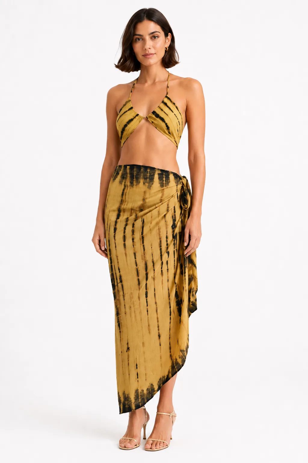 Completo due pezzi Golden Tide giallo e nero da donna, vista frontale