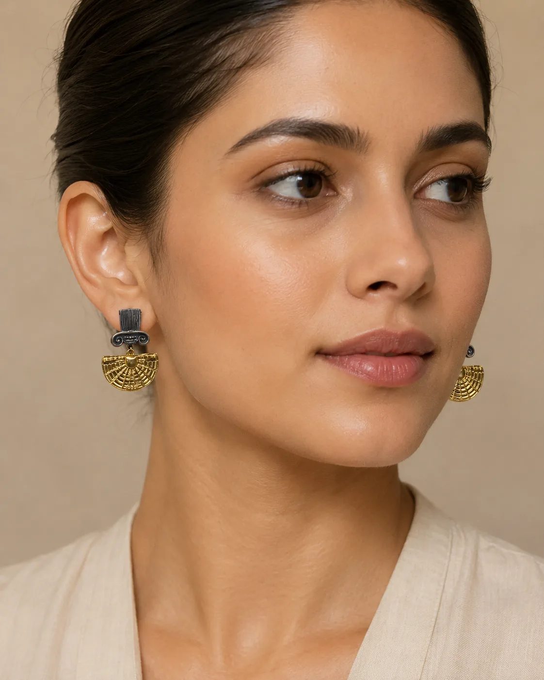 Egyptian Fan Sterling Silver Gold Plated Drop Earrings