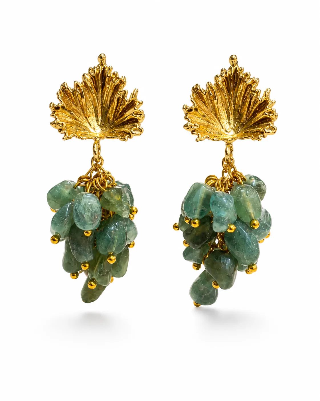 Green Fluorite Cluster Brass Earrings — Earrings — Image 1