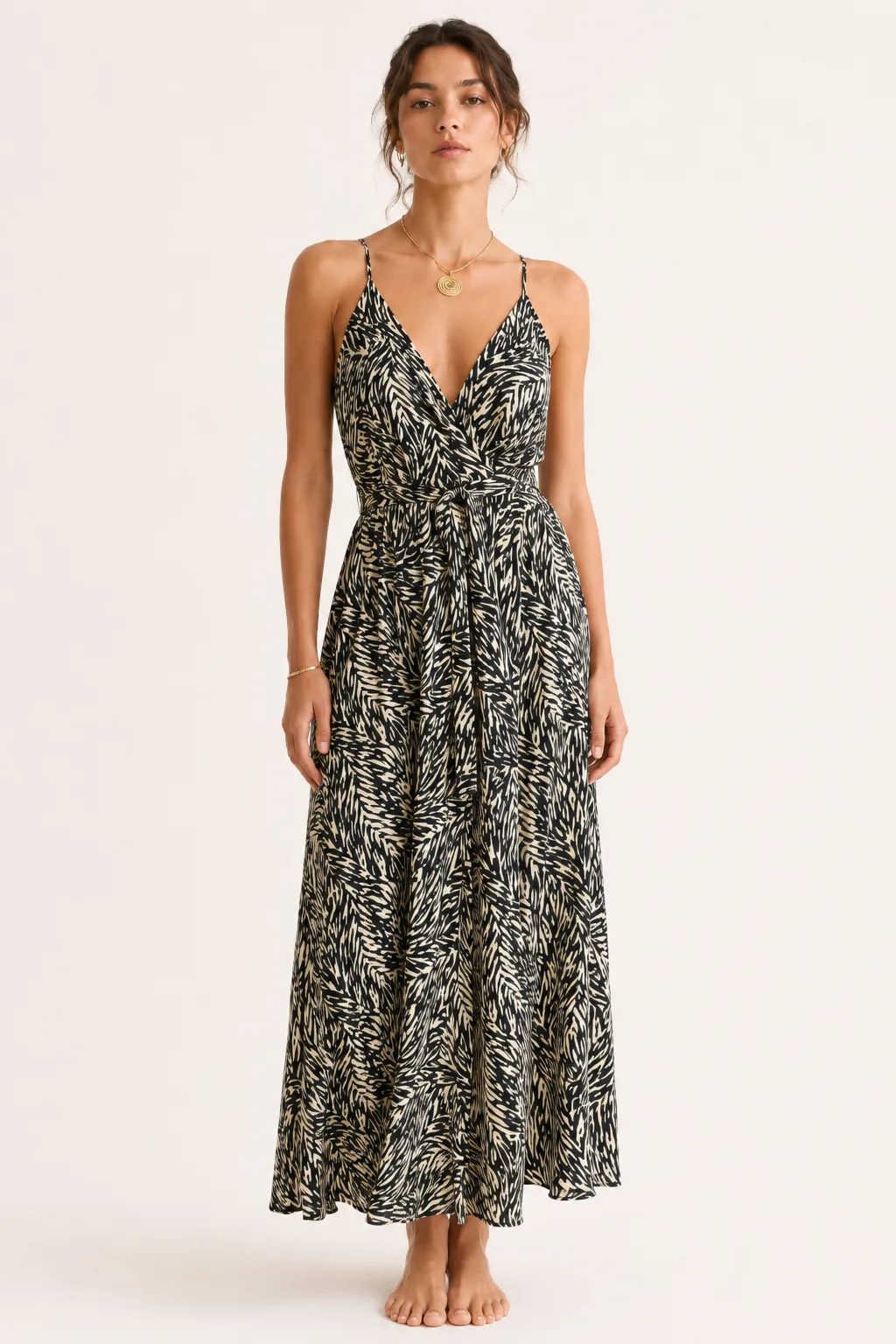 Wild Ink black and ivory abstract maxi dress front view