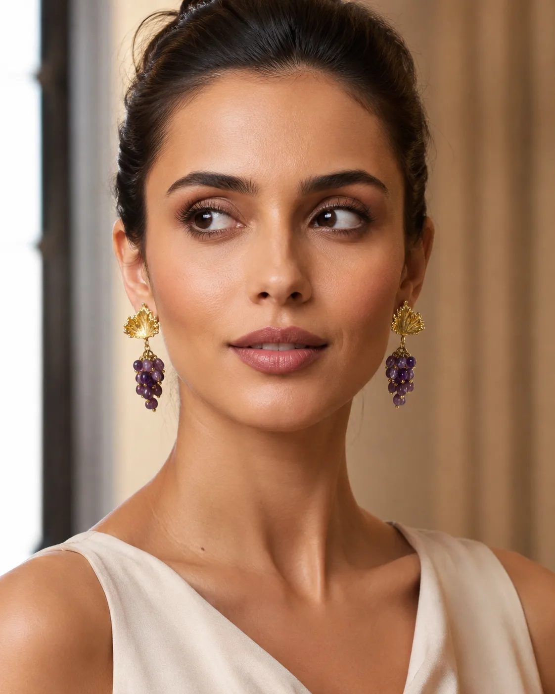 Amethyst Cluster Brass Earrings