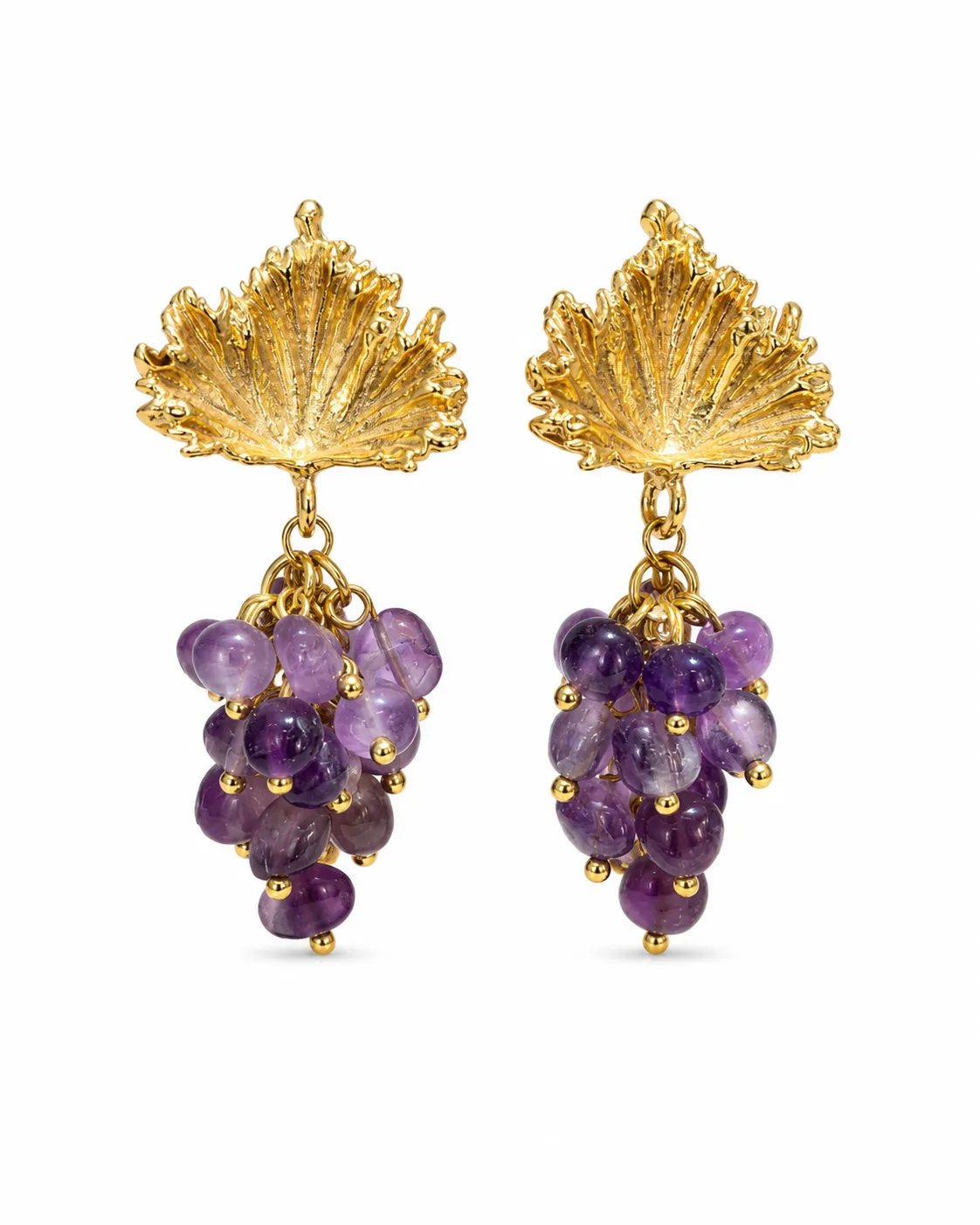 Amethyst Cluster Brass Earrings — Earrings — Image 1