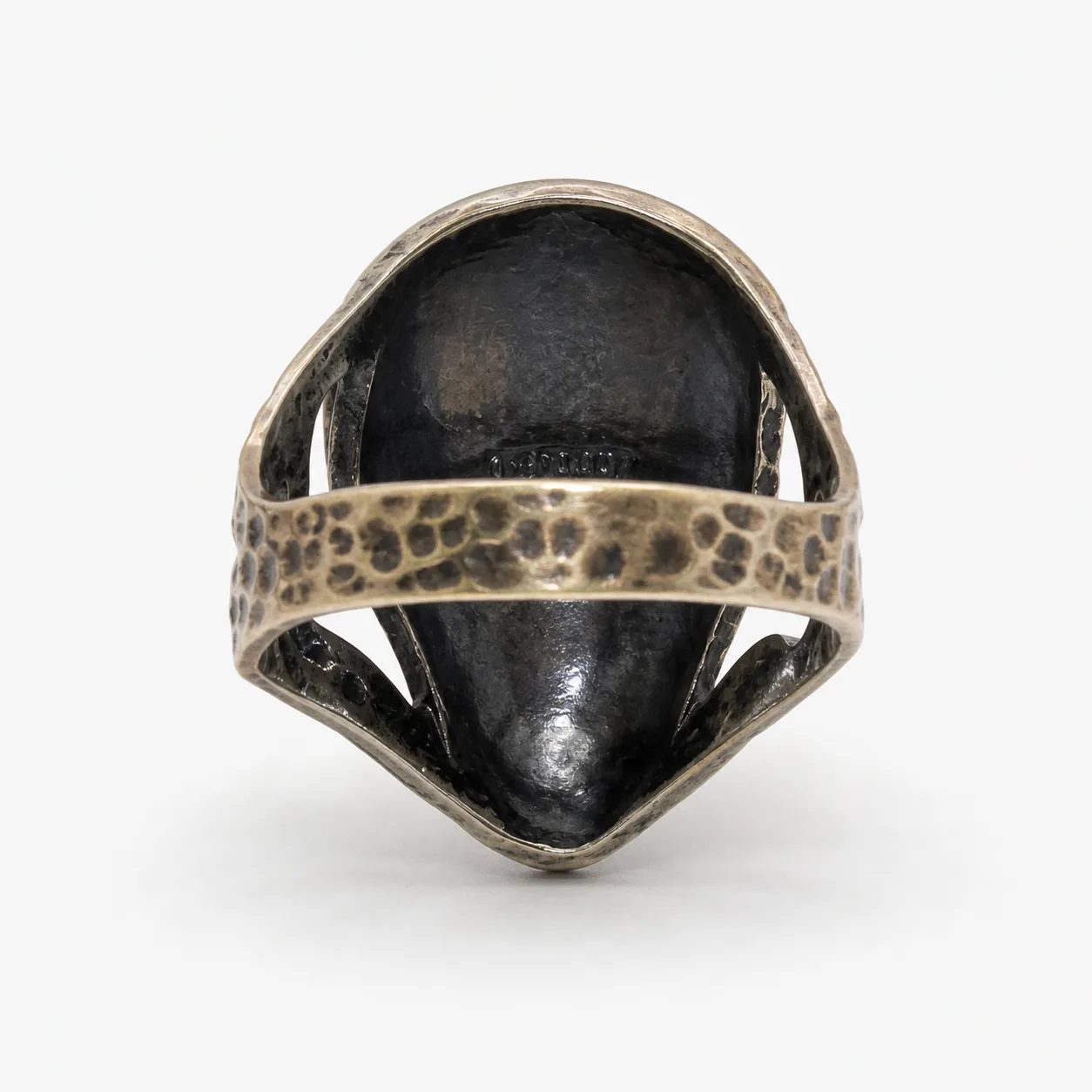 Bronze Tulip Teardrop Ring in Hammered Silver