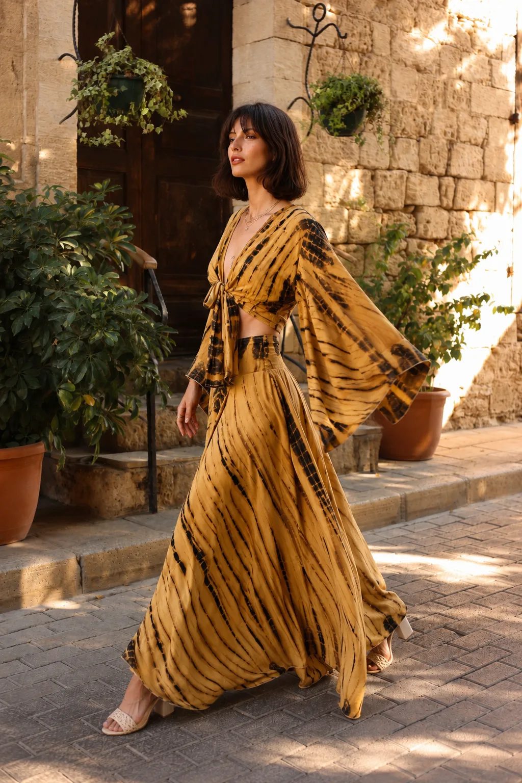 Sahara Ink Two-Piece Silk Set — yellow-black-silk-1