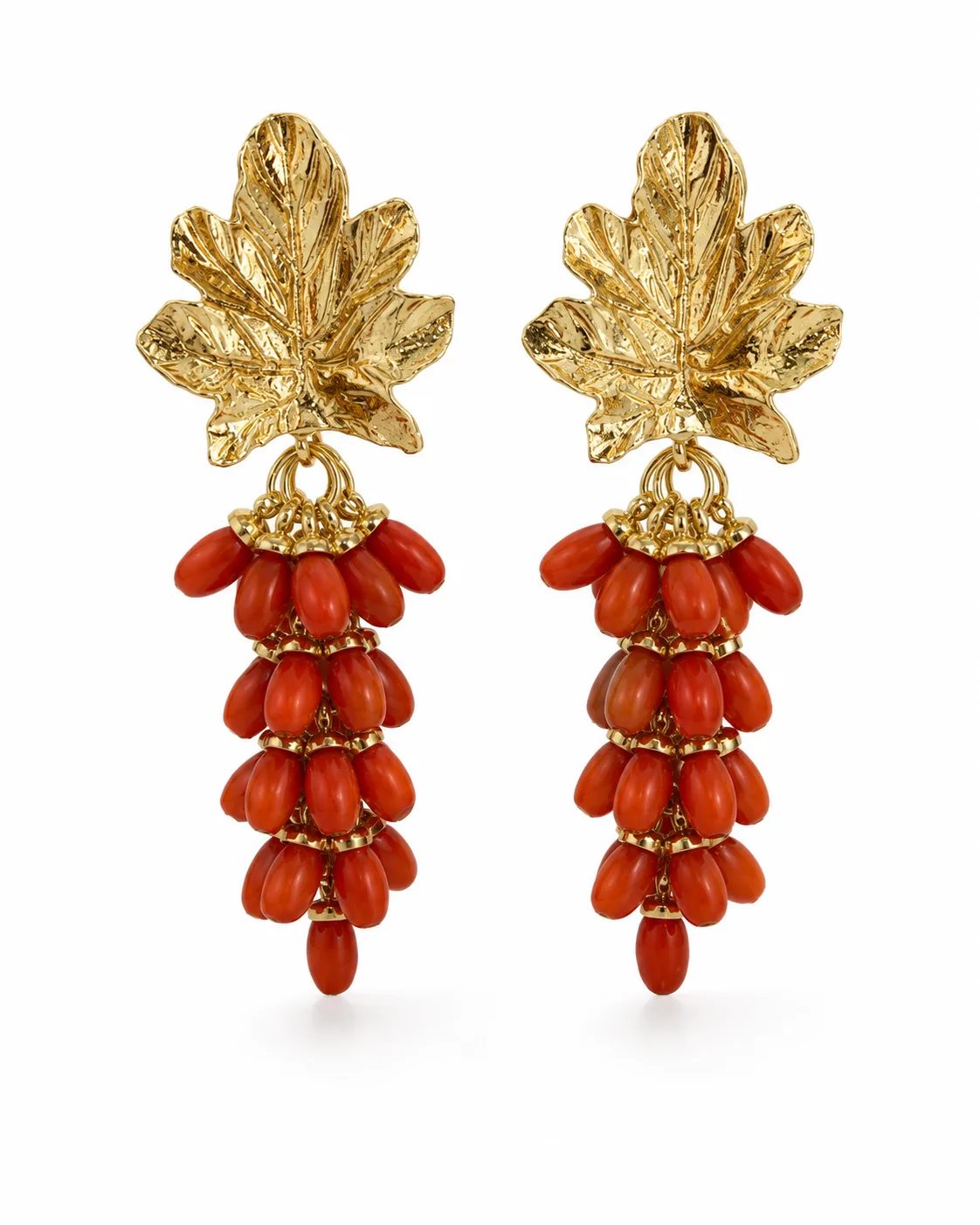 Coral Grape Cluster Brass Earrings