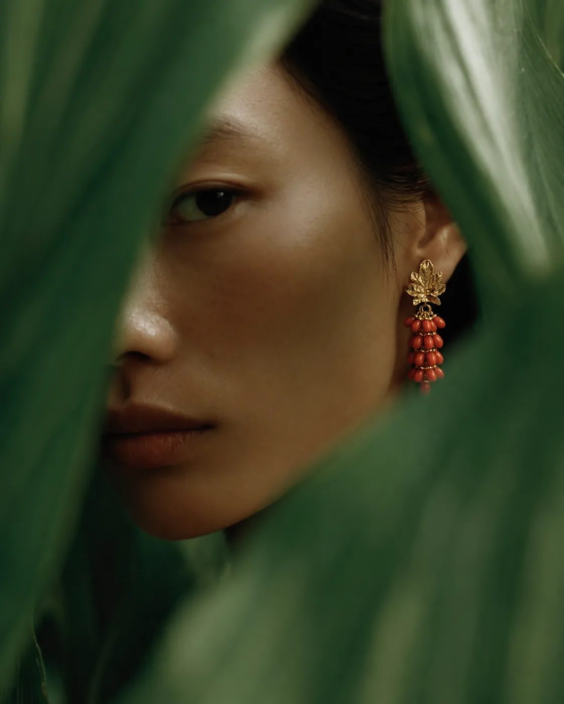 Coral Grape Cluster Brass Earrings — Bohemian Clothes — Image 1