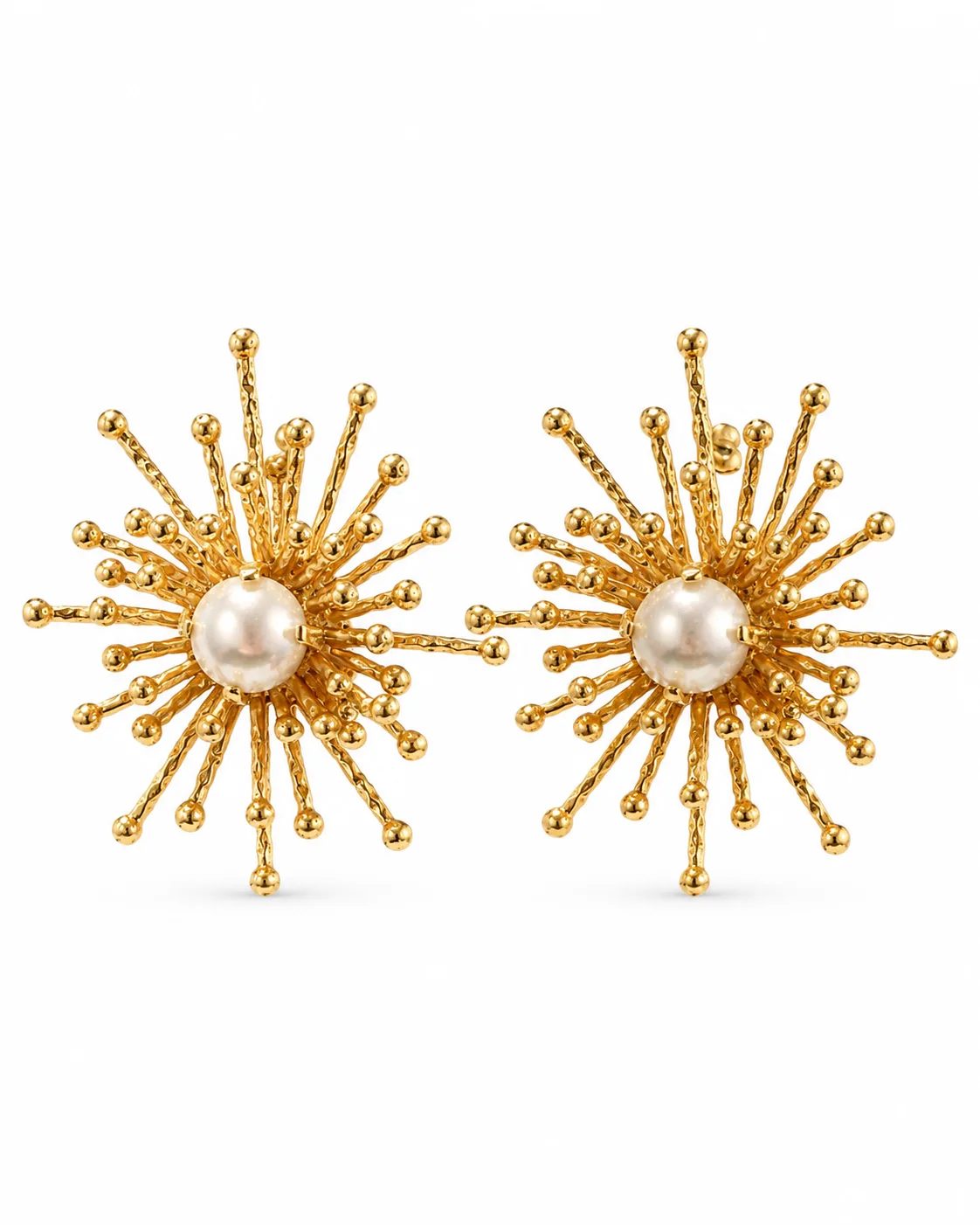 Pearl Sunburst Brass Statement Earrings — Earrings — Image 1
