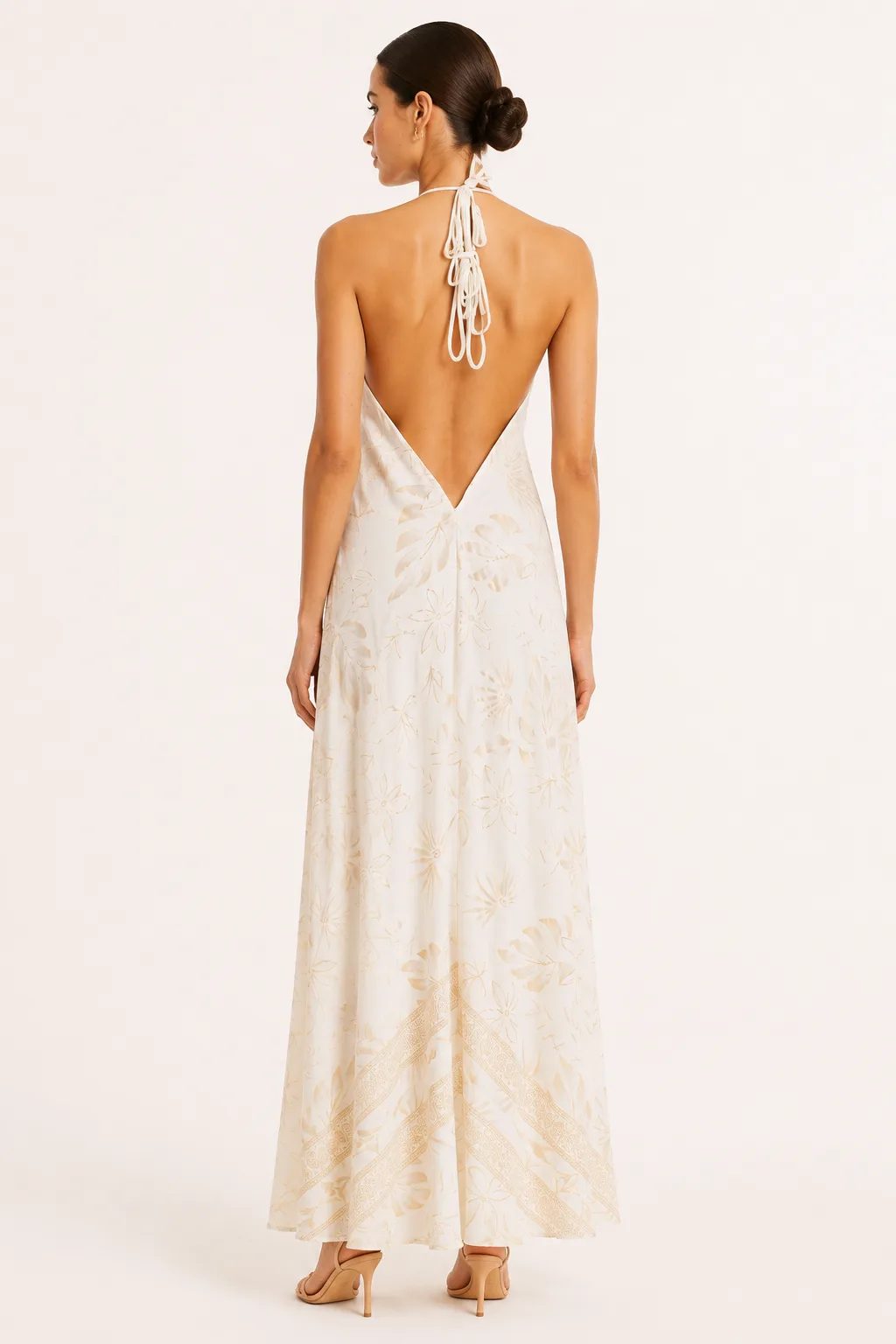 Ivory Bloom silk maxi dress rear view