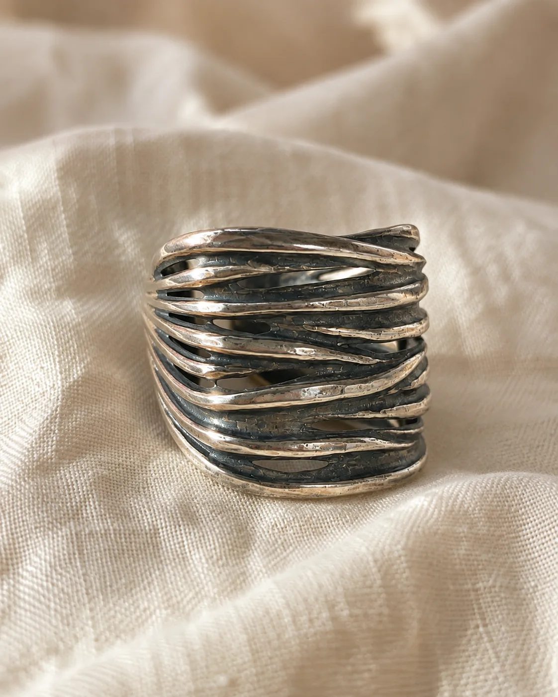 Open Strand Extra-Wide Oxidized Silver Ring