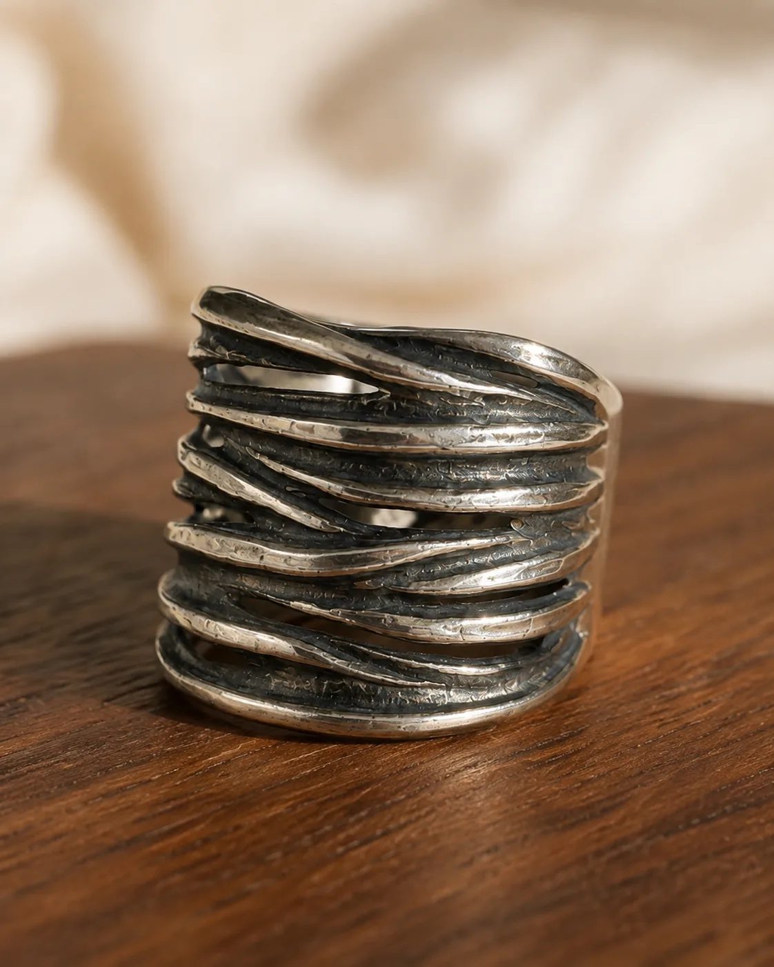 Open Strand Extra-Wide Oxidized Silver Ring