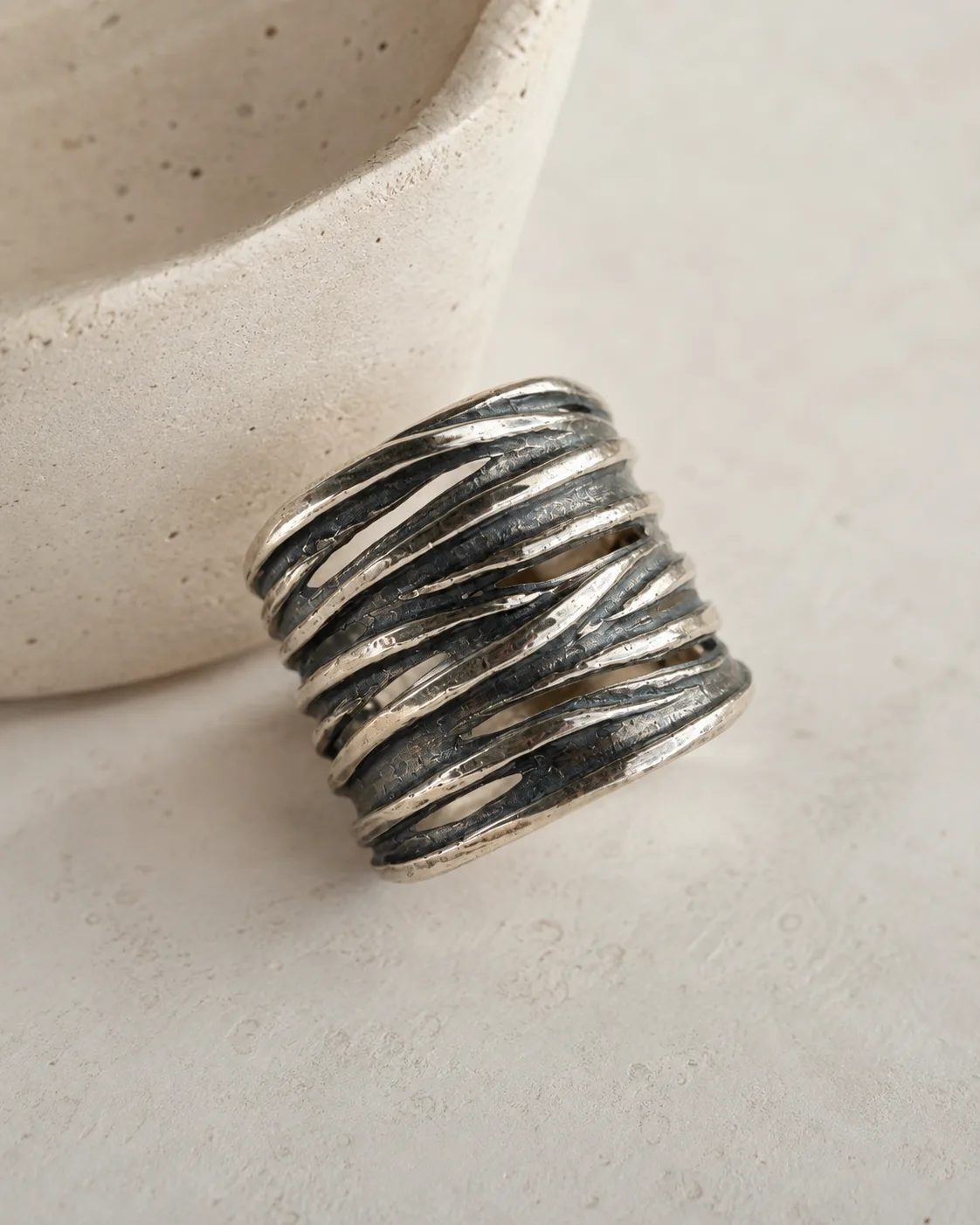 Open Strand Extra-Wide Oxidized Silver Ring