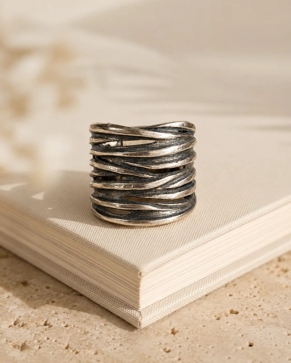 Open Strand Extra-Wide Oxidized Silver Ring